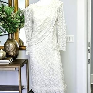 80s Handmade Draped Cocktail dress with lace containing metallic thread …